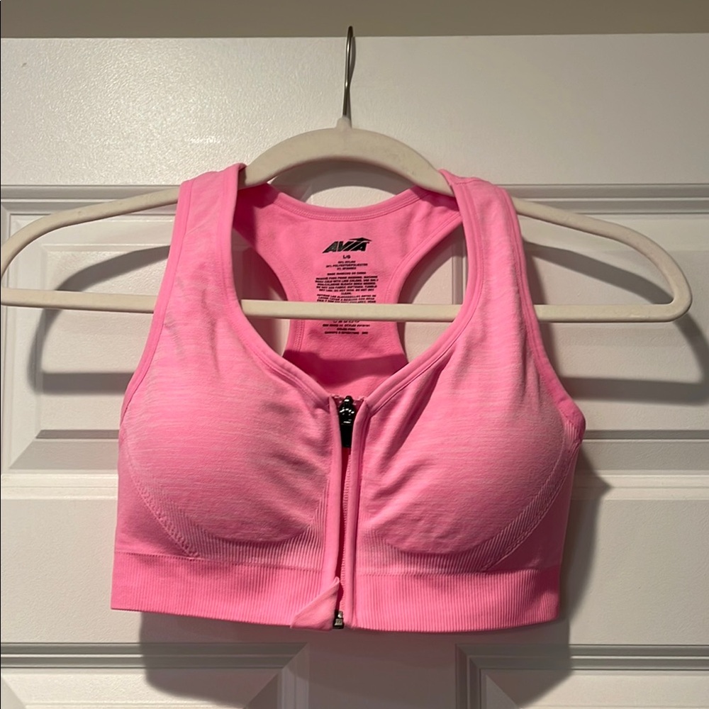 Pink Zip-Front Sports Bra